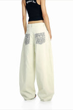 Leopard Pocket Stud Wide Leg Jeans