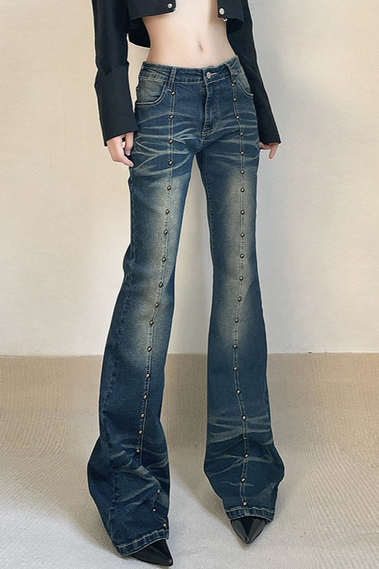 Front Rivet Slim Flare Leg Long Jeans Main image