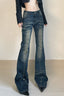 Front Rivet Slim Flare Leg Long Jeans