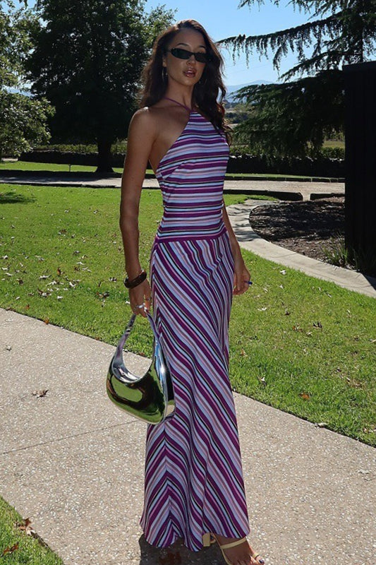 Colorblock Textured Halter Vacation Dress Main image