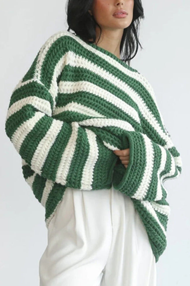 Striped Knit Casual Loose Sweater Green / S Main image