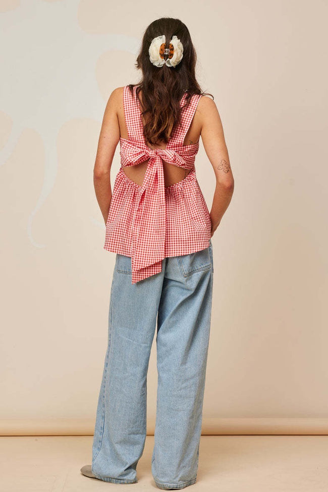 Chic Checkered Back Tie Tank Top Main image
