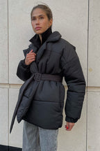 Slim Fit Lapel Belted Winter Coat Black / S coats