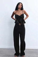 Bow Detail Rhinestone Spaghetti Strap Crop Top