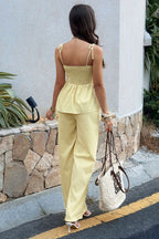 Casual Tie Waist Wide Leg Pants Set