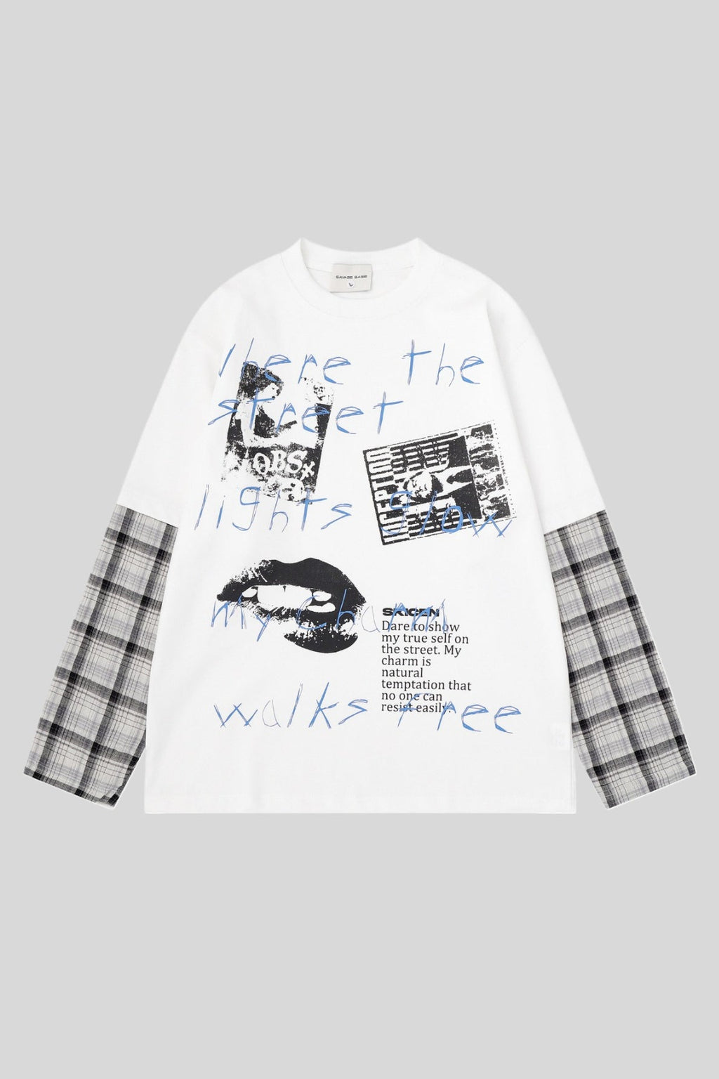Collage Graphic Plaid Layered Long Sleeve Tee