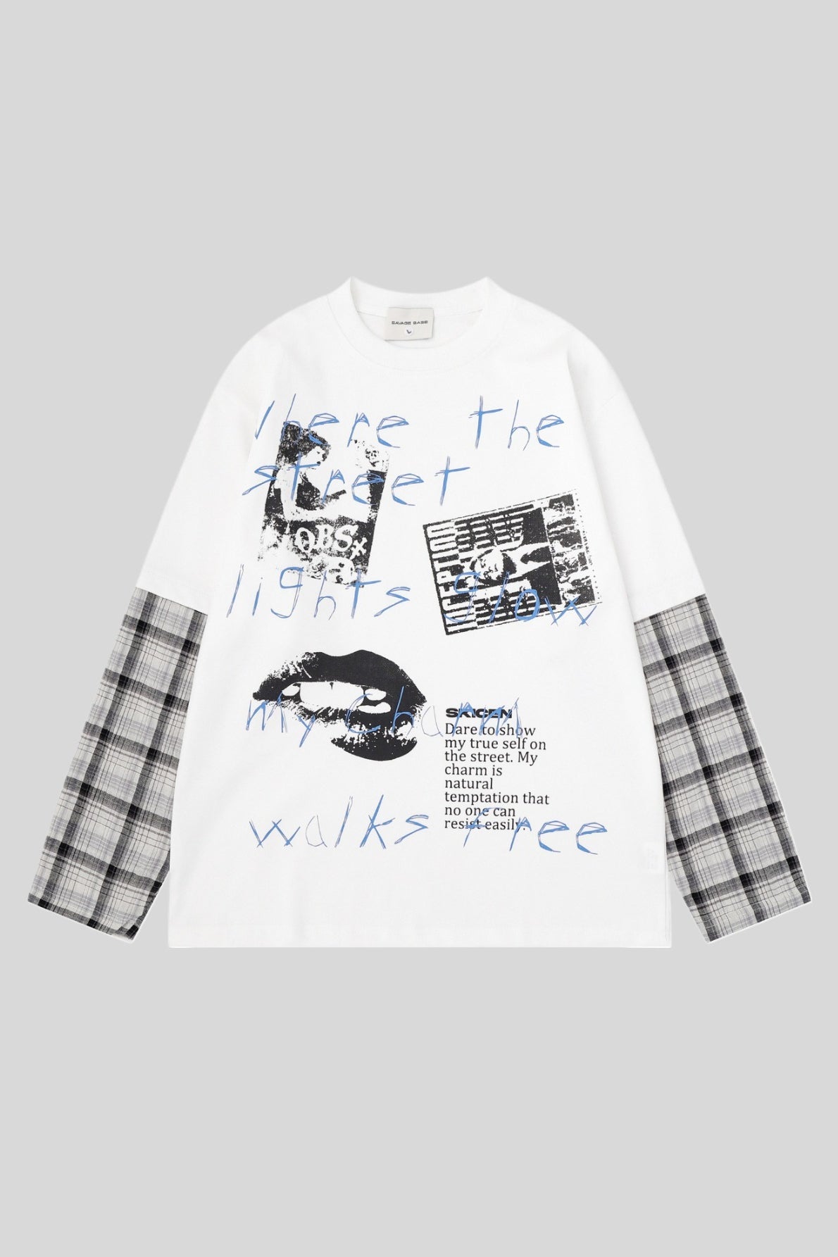Collage Graphic Plaid Layered Long Sleeve Tee