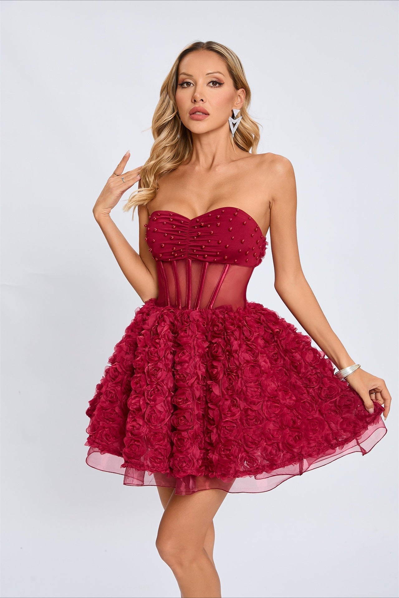 Beaded Strapless Puff Party Dress Main image
