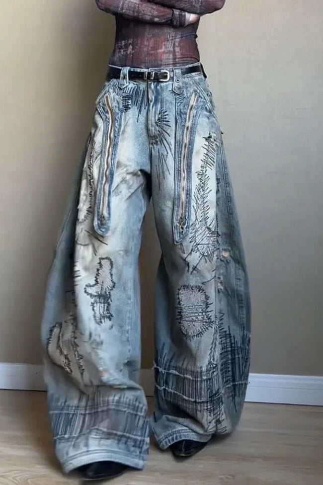Needle Embroidered Wide Leg Jeans Main image
