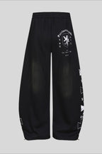 Deconstructed Typography Barrel Leg Sweatpants