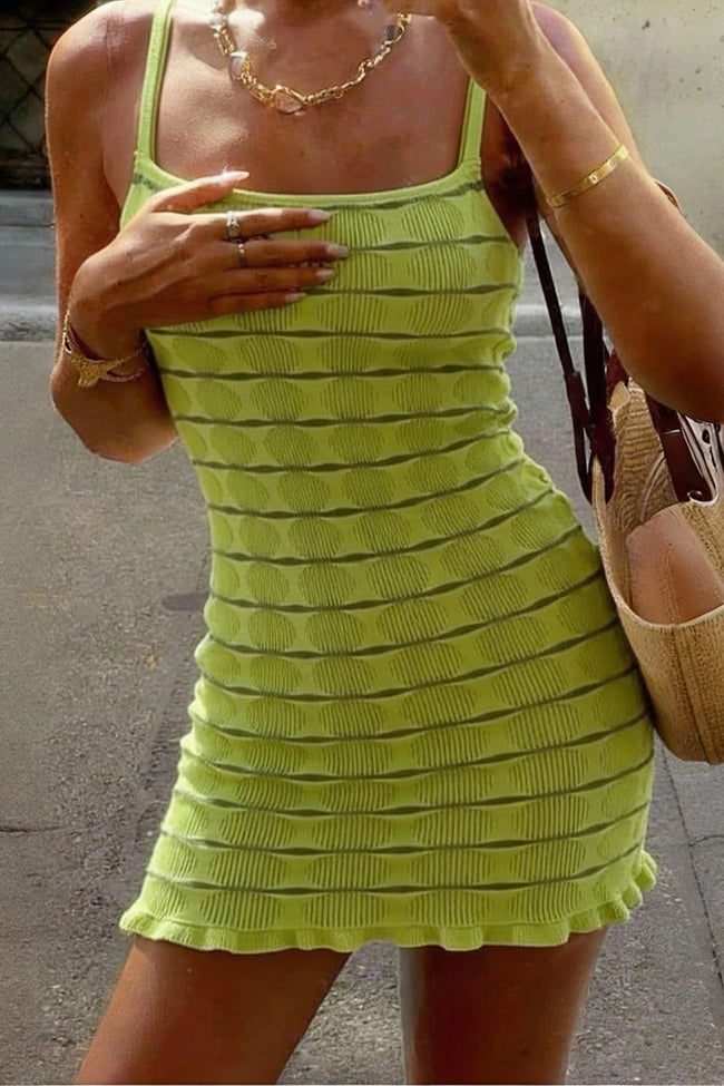 Green Knitted Spaghetti Strap Casual Mini Dress Main image