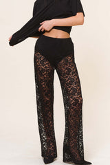 Lace Sheer High Waist Patchwork Straight Pants