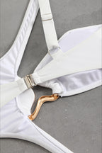Solid Cutout Asymmetric Metal One Piece Swimwear