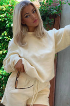 Solid Crew Neck Sweatshirt Shorts Set