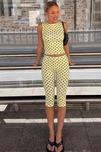 Polka Dot Sleeveless Fitted Capri Pants Set