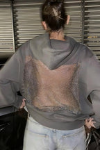 Mesh Back Cutout Pullover Hoodie