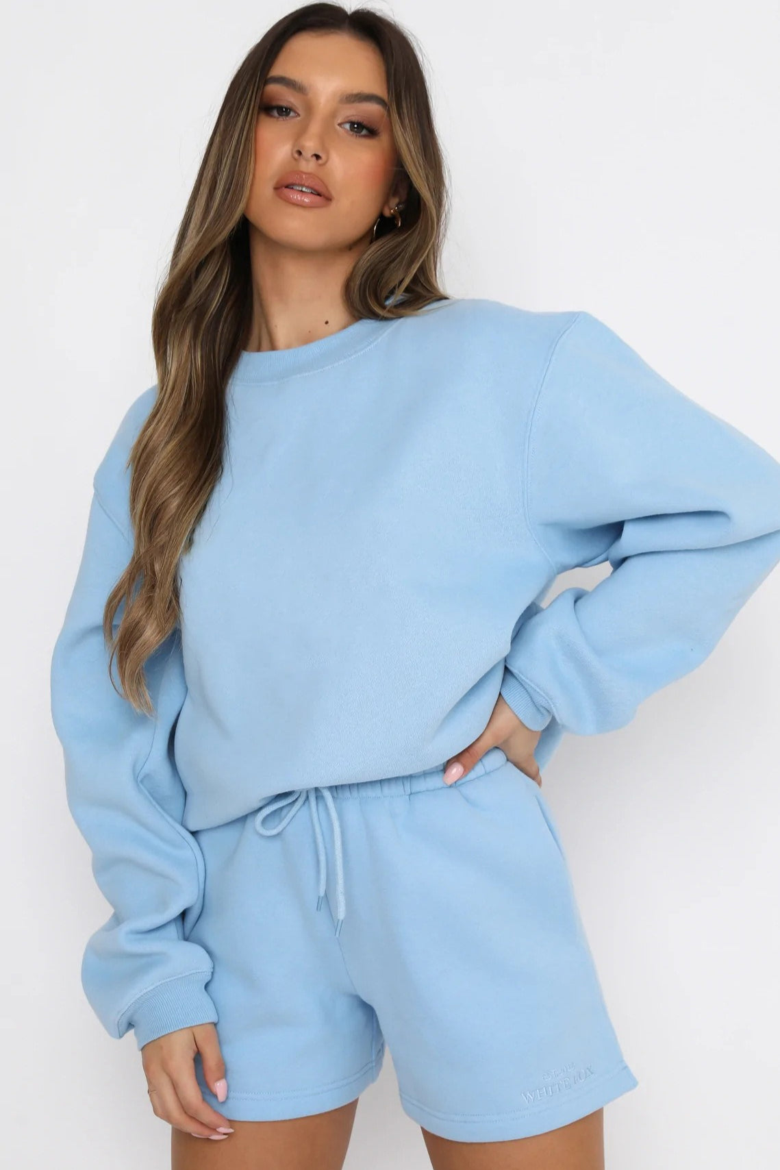 Solid Crew Neck Sweatshirt Shorts Set