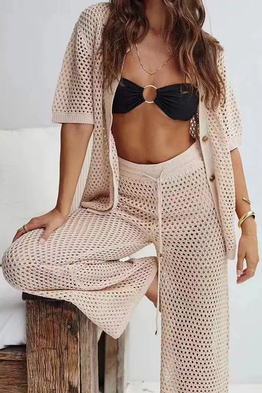 Hollow Knit Beach Two Piece Pants Set Main image