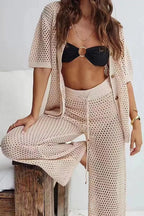 Hollow Knit Beach Two Piece Pants Set