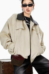 Patchwork Suede Casual Jacket Khaki / M