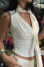 Tie Strap Draped Neck Cinched Crop Top