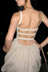 Solid Ruched High Waist Sleeveless Cami Mini Dress