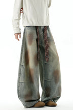 Dirty Wash Strap Wide Leg Jeans