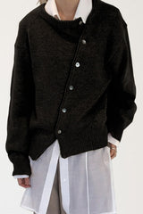 Asymmetrical Button Irregular Slouchy Solid Sweater