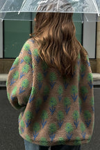 Floral Sherpa High Neck Half Zip Sweatshirt
