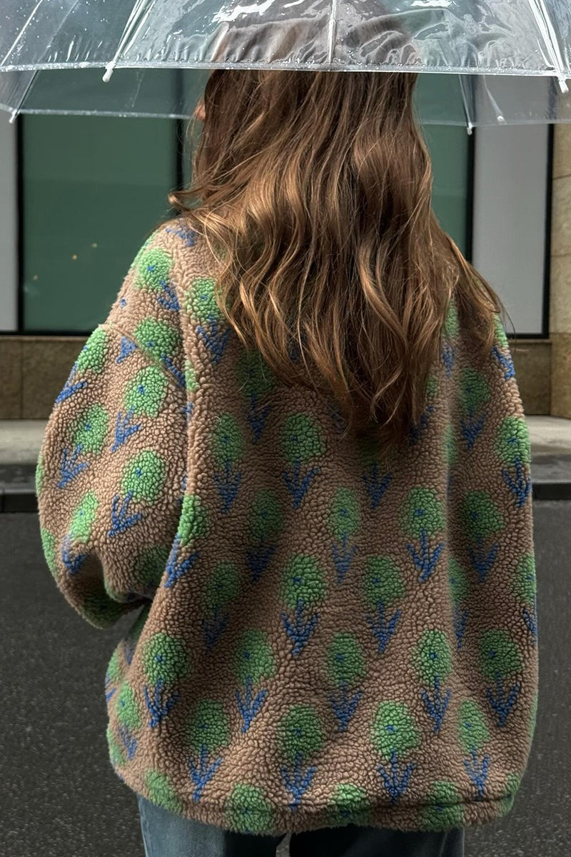 Floral Sherpa High Neck Half Zip Sweatshirt