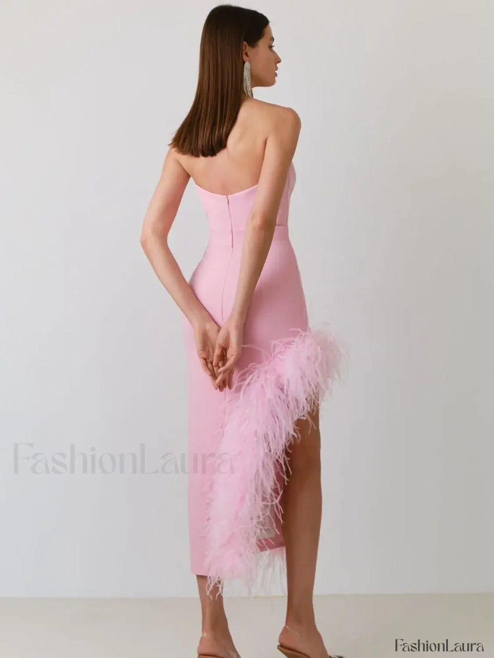 Feather Strapless Bandage Midi Dress