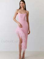 Feather Strapless Bandage Midi Dress