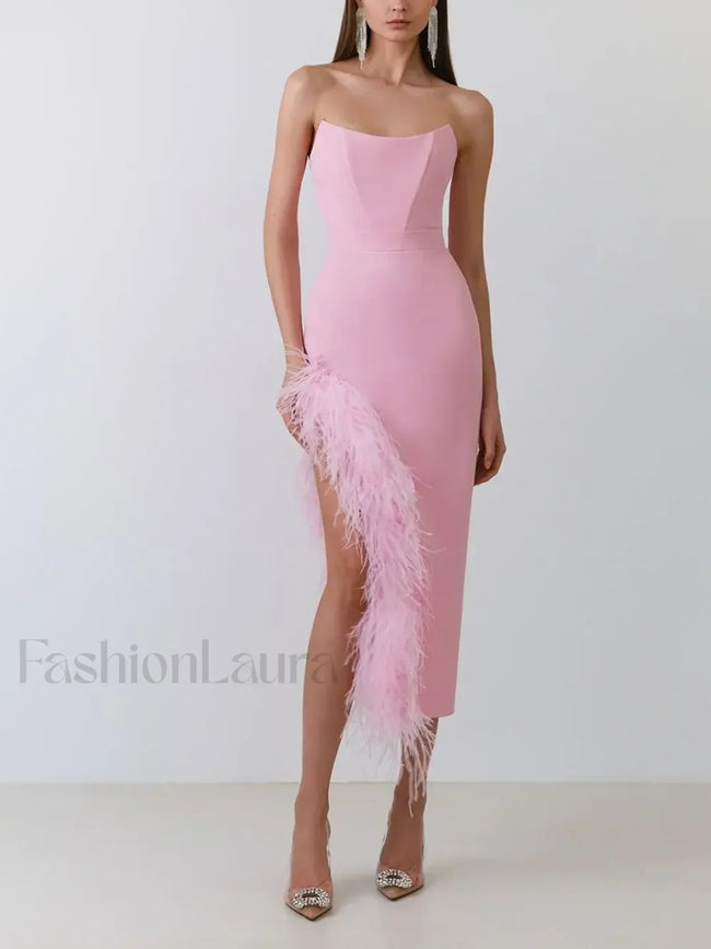 Feather Strapless Bandage Midi Dress Main image