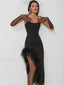 Feather Strapless Bandage Midi Dress Black / S