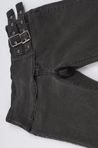Side Metal Buckle Low Rise Flare Leg Jeans