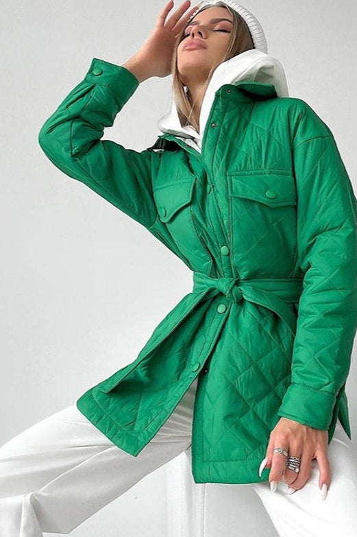 Oversized Longline Diamond Quilted Puffer Jacket S / Green Main image