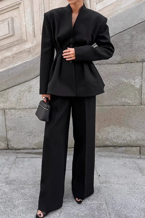 Black Fitted Two Piece Blazer Pants Set Main image