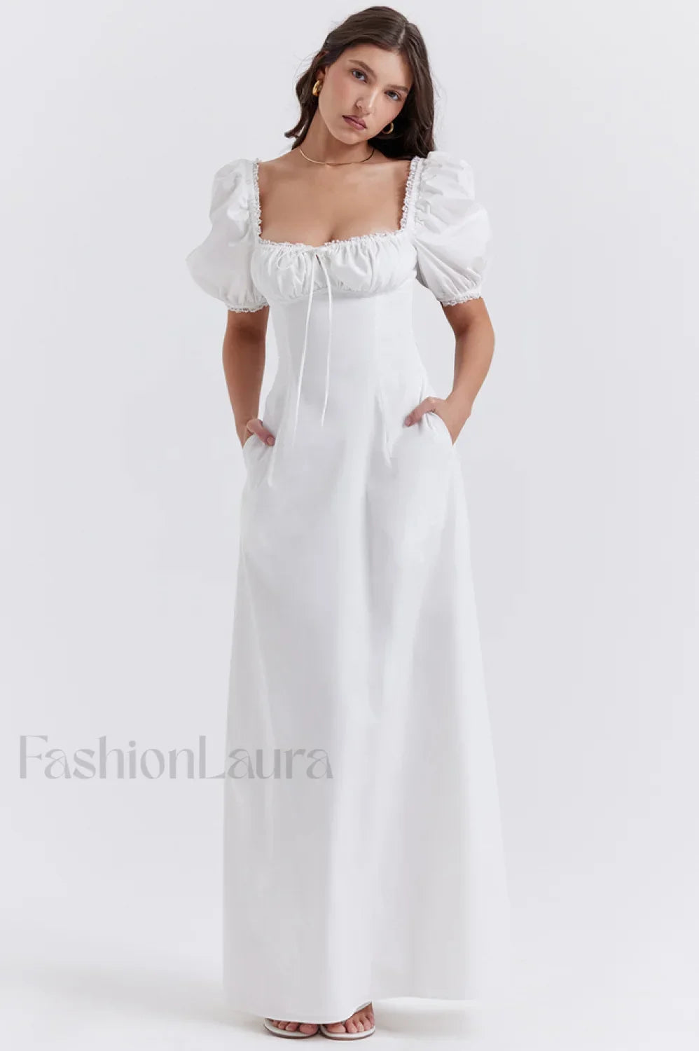Felizia White Stylish Puff Sleeve Sundress S / White