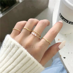 Female Japanese Korean Simple Three Pearl Wavy Net Red Tail Jewelry Ring