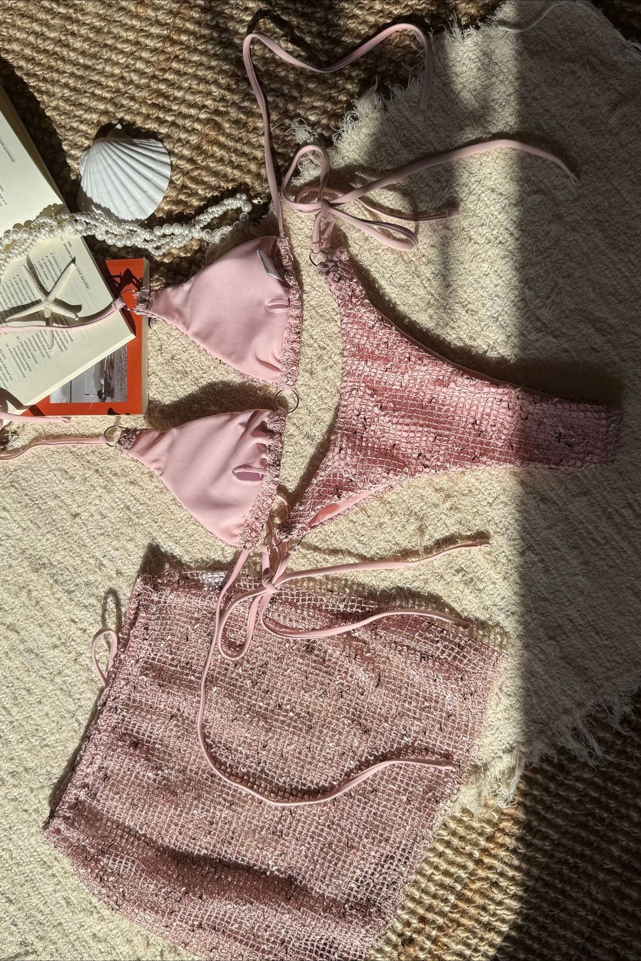 Mesh Strappy Beach Three Piece Swim Set