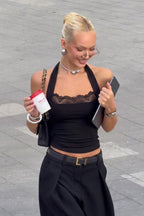 Chic Patchwork Tie Back Slim Fit Halter Top