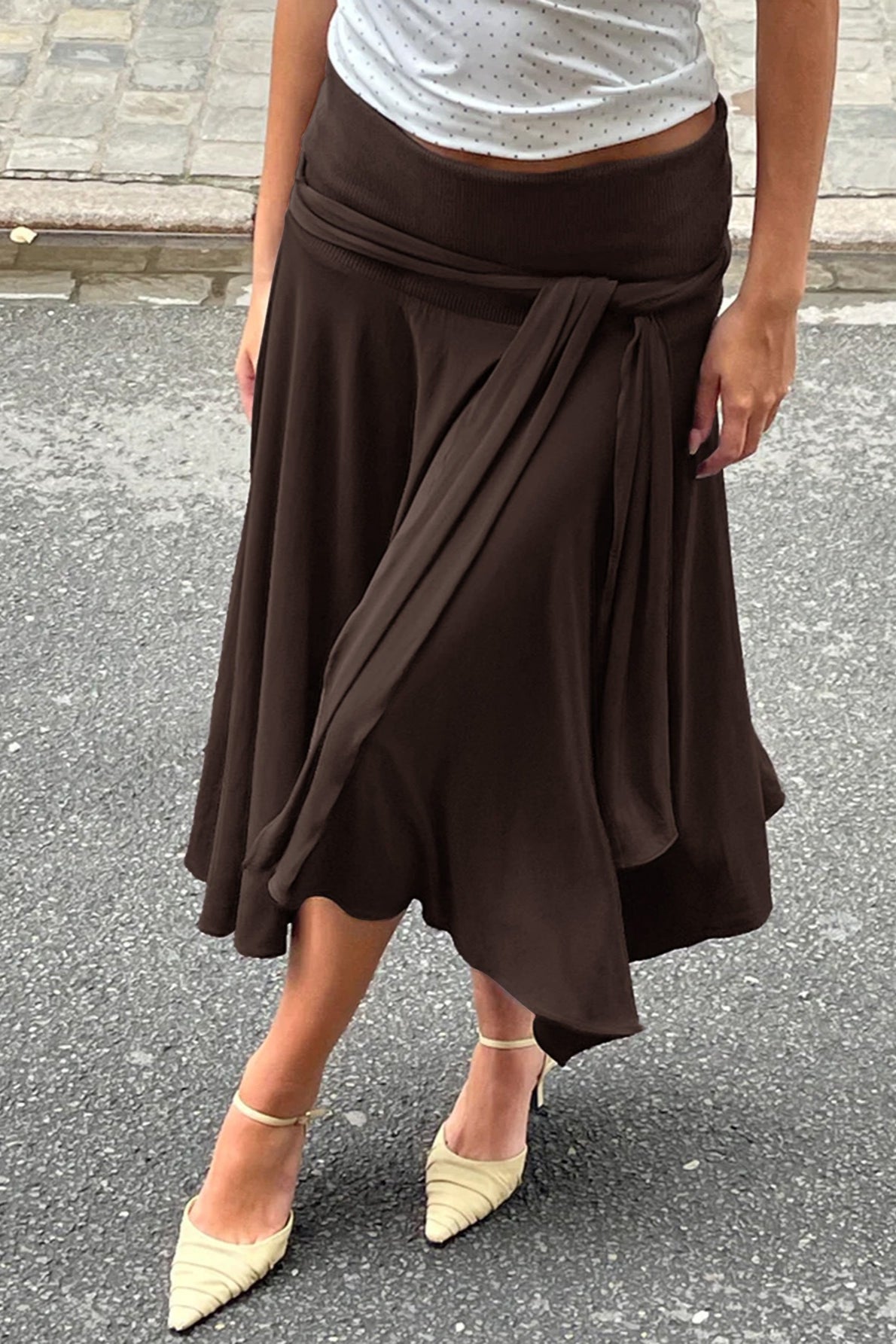 High Waist Tie Detail Asymmetric Skirt Secondary image