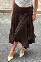 High Waist Tie Detail Asymmetric Skirt