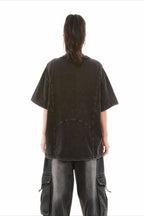 Studded Distressed Collar Washed Oversized Tee