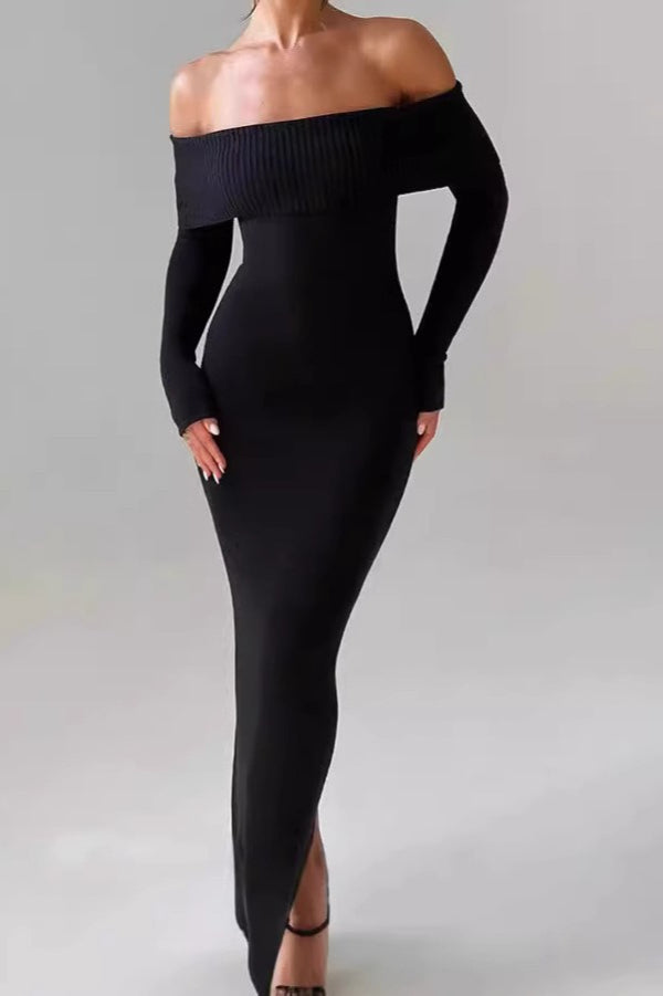 Off Shoulder Ribbed Sweater Dress S / Black Main image