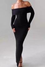 Off Shoulder Ribbed Sweater Dress S / Black