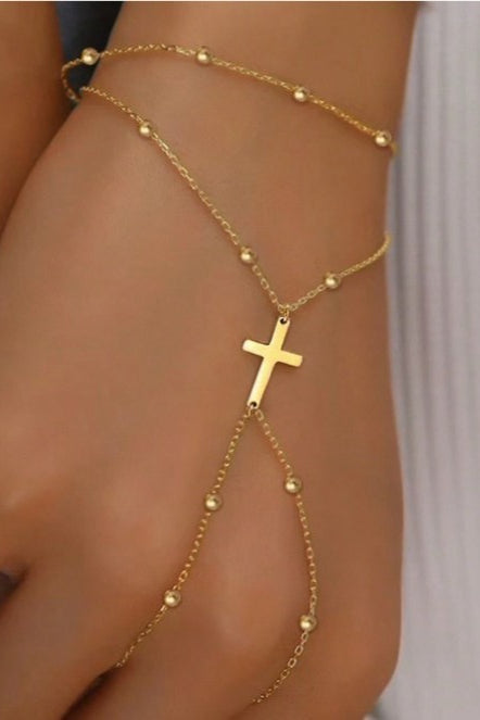 Two Tier Cross Bead Knuckle Finger Bracelet Main image