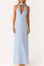 Halter Keyhole Open Back Maxi Cocktail Dress