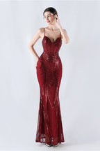 Boned Sequin Embroidered Formal Dress