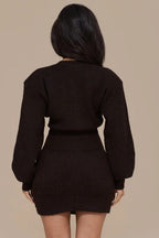 Single Breasted Knit Sweater Bodycon Skirt Skirt Set